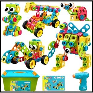 NXONE 195 PCS STEM Building Puzzle Blocks Set for Kids Ages 3-10 Storage Box NEW
